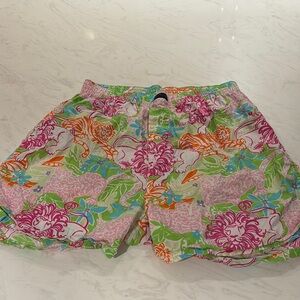 Lilly Pulitzer Pink and Green Boxer Shorts Vibrant Tropical Print